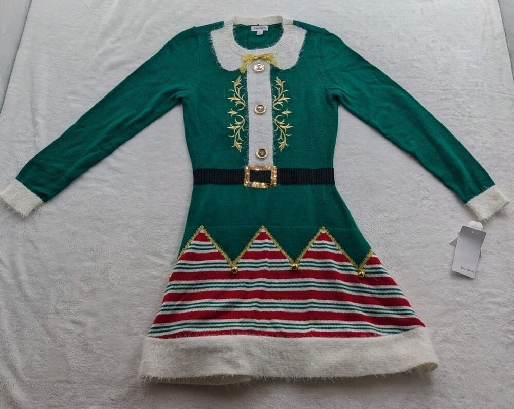 Born Famous Elf Sweater Dress Womens Size Small Christmas Holiday Party Fun NWT